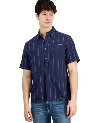 Мужская рубашка на пуговицах с короткими рукавами и фактурной полоской Boxi GUESS