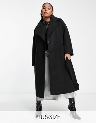 Ever New Curve formal wrap coat with tie belt in black Ever New Curve
