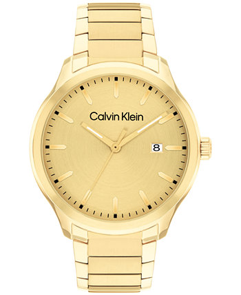 Мужские кварцевые часы 3H с золотым браслетом из нержавеющей стали 43 мм Calvin Klein