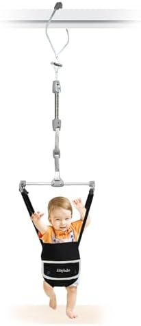 Baby Door Jumper with Adjustable Strap and Seat, Baby Doorway Jumper with Walking Harness Function, Ideal Gift for Infant, Black Hapbabe