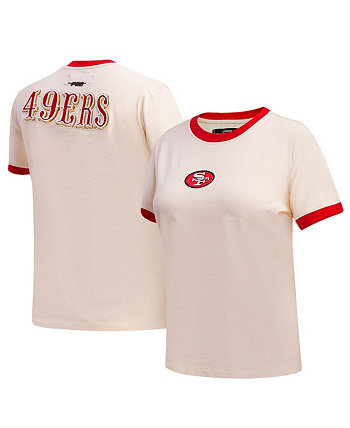 Women's Cream Distressed San Francisco 49ers Retro Classic Ringer T-shirt Pro Standard