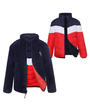 Little and Big Boys' Reversible Sherpa Fleece Puffer Jacket Rokka&Rolla