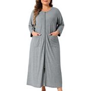 Plus Size Sleepwear for Women Zipper Front 3/4 Sleeves Robe Bathrobes Nightgown with Pockets Agnes Orinda