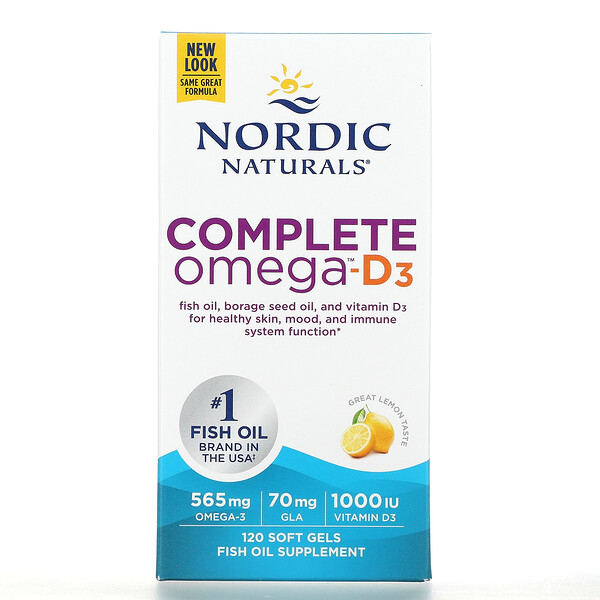 Complete Omega-D3, лимон, 500 мг, 120 мягких желатиновых капсул Nordic Naturals