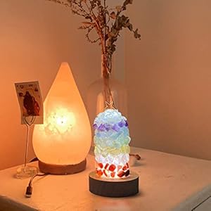 QINJIEJIE Amethyst Chakra Quartz Crystals Lamp Christmas Night Light Healing Crystal Lamp with Wooden Base, Room Home Decor Meditation Reiki Unique Gifts QINJIEJIE