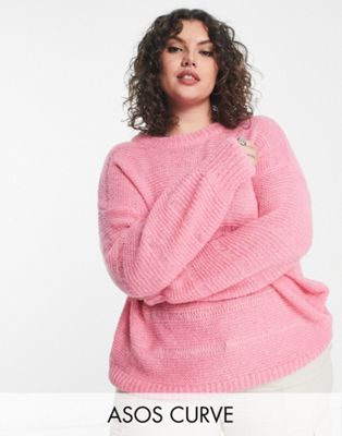 Розовый свитер со свободной фактурной строчкой ASOS DESIGN Curve ASOS Curve