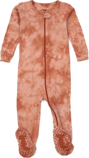 Пижама из хлопка с принтом тай-дай персикового цвета Leveret