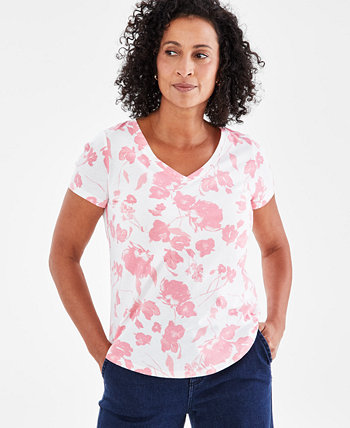 Женская футболка с V-образным вырезом и короткими рукавами с принтом, созданная для Macy's Style & Co