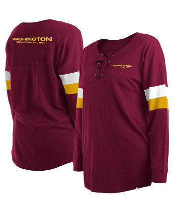 Женская бордовая футболка Washington Commanders размера плюс спортивная университетская футболка на шнуровке с v-образным вырезом и длинными рукавами New Era