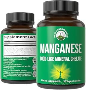 Manganese Supplement Food Like Mineral Chelated For Superior Absorption With Whole Food Blend Of 25+ Fruits & Vegetables. Pure Trace Mineral Capsules For Connective Tissue, Bone Health, Enzyme Support Peak Performance