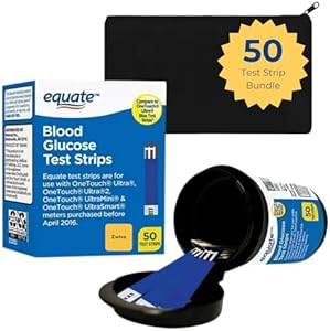 Blood Glucose Test Strips Bundle with Equate Blood Glucose Test Strips 50ct & Travel Pouch Compatible with One Touch Ultra Test Strips, One Touch Ultra 2 Test Strips, Diabetic Test Strips Zwivo