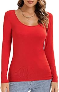 Женская Футболка Roselux Scoop Neck Long Sleeve Fitted Basic Layer Soft Thermal Roselux