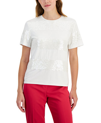 Женская футболка с короткими рукавами в полоску с пайетками Anne Klein
