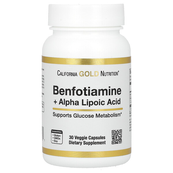 Бенфотиамин + Альфа-Липоевая Кислота - 30 растительных капсул - California Gold Nutrition California Gold Nutrition
