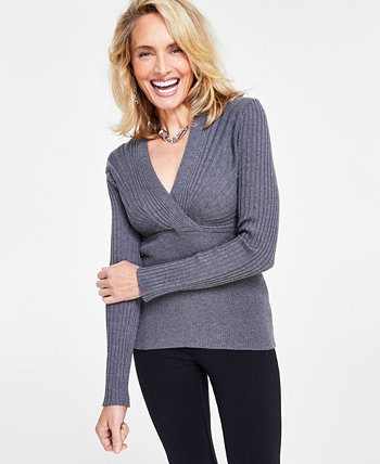 Women's Ribbed Surplice Pullover Sweater, Created for Macy's I.N.C. International Concepts