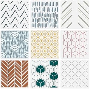 6 Pack Abstract Geometry Texture Stencils for Painting A4 Size Reusable Plastic Leaves Lines Stencils for Painting on Wood Wall Floor Fabric, DIY Home Decor Craft Stencil DOODLREAM