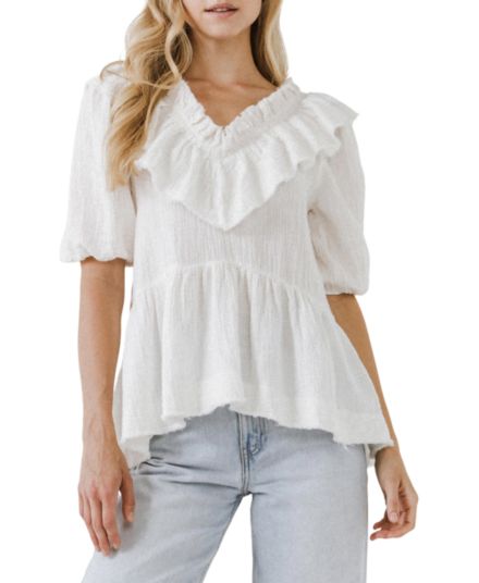 Ruffle Neckline Top Free the Roses