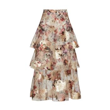 Многоярусная юбка из органзы с цветочным принтом Marchesa Notte