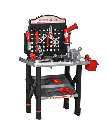 Kids Workbench Tool w/ Storage Box Electric Drill for 3-6 Years Old Qaba