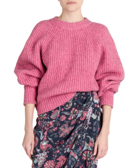 Розовый свитер в рубчик с пышными рукавами ISABEL MARANT