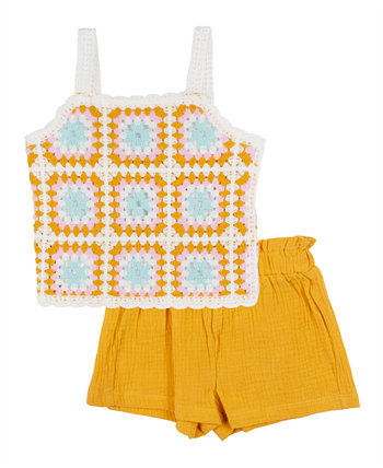 Baby Girl Patterned Crochet Short Set Rare Editions