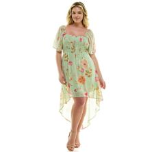 Juniors' Plus Size Lily Rose Flutter Sleeve Hi Low Maxi Dress Lily Rose