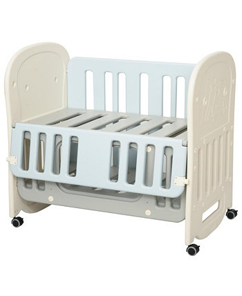 Indoor Childrens Sleeping Crib w/ 4 Detachable Locking Wheels, Blue Qaba