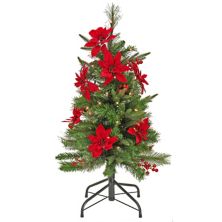 National Tree Company 3-ft. Pre-Lit Feel Real® Colonial Pencil Poinsettia & Berry Artificial Christmas Tree National Tree Company