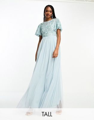 Украшенное голубым платье макси с открытой спиной Beauut Tall Bridesmaid Beauut
