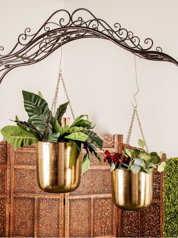 Large Round Gold Metal Hanging Indoor & Outdoor Planter - Set of 2 COSMO BY COSMOPOLITAN