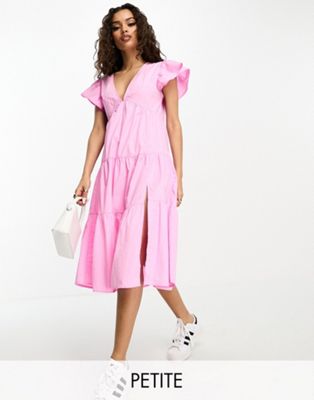 Розовое платье миди с оборками и рукавами Vero Moda Petite VERO MODA