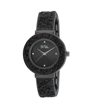Часы-браслет унисекс с растяжкой и пайетками, черные, из недрагоценного металла, 35 мм Bob Mackie