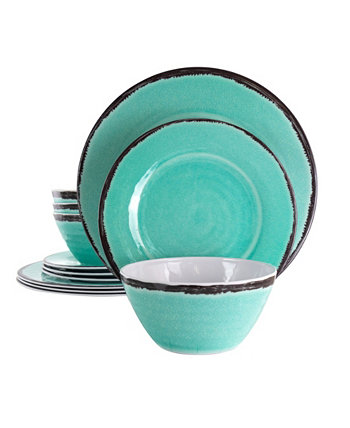 Набор легкой меламиновой посуды бирюзового цвета, 12 предметов, сервиз на 4 персоны Elama