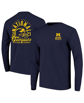 Youth Navy Michigan Wolverines College Football Playoff 2023 National Champions Comfort Colors Mascot Overlay Long Sleeve T-shirt Image One