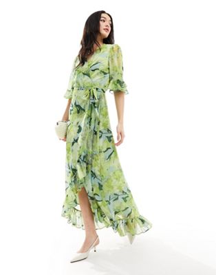 Зеленое платье макси с оборками и запахом Hope & Ivy Hope & Ivy