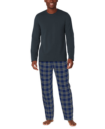 Мужской уютный домик 2-шт. Комплект из однотонного свитера из френч терри и пижамных брюк в клетку Cuddl Duds