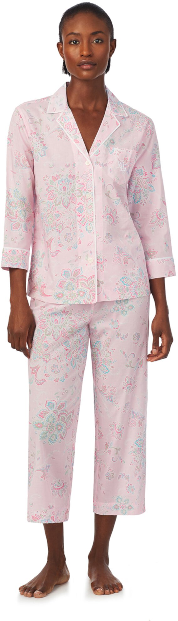 Пижамный комплект капри с воротником 3/4 и вырезом на воротнике LAUREN Ralph Lauren