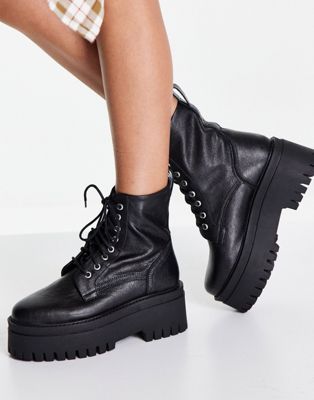 ASRA Cedar flatform lace up boots in black leather ASRA