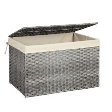 Storage Box With Cotton Liner, Rattan-style Storage Basket, Storage Trunk With Lid And Handles Slickblue