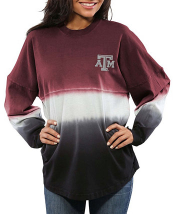 Женская темно-бордовая футболка A M Aggies Ombre с длинным рукавом, окрашенная методом погружения Spirit Jersey