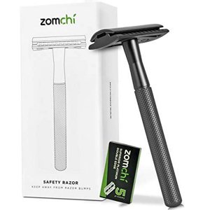 Razors for Men or Women, Safety Razor with 5 Blades, Shaving Razor with a Delicate Box, Fits All Double Edge Razor Blades(Black) ZOMCHI