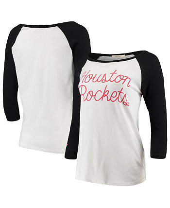 Женская белая футболка Houston Rockets Stitch Script с рукавом три четверти реглан Junk Food