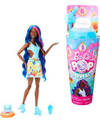 Кукла Fruit Punch Series Pop Reveal Fruit Series, 8 сюрпризов, включая домашнее животное, слизь, запах и изменение цвета Barbie
