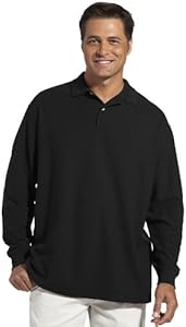 Harbor Bay by DXL Men's Big and Tall Honeycomb Pique Polo Shirt | Long Sleeves with Ribbed-Knit Collar and 2-Button Placket Harbor Bay