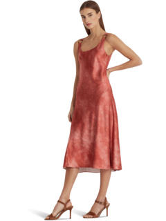 Атласное платье с принтом тай-дай и отделкой кольцами LAUREN Ralph Lauren