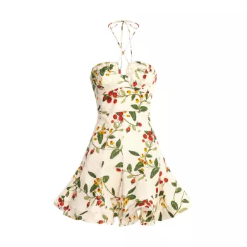 Льняное мини-платье Curandera Anturio Frutal с цветочным принтом Agua Bendita