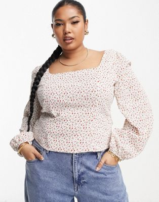 Приталенная блузка Glamorous Curve с квадратным вырезом и винтажным цветочным принтом GLAMOROUS