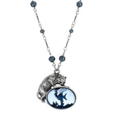 Ожерелье 1928 года из серебряного тона Монтана с синими бусинами в виде кошки и рыбы 1928