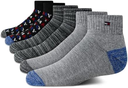 Tommy Hilfiger Boys' Athletic Socks - Performance Cushion Quarter Cut Ankle Socks (6 Pack) Tommy Hilfiger