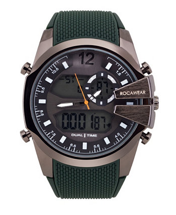 Мужские аналогово-цифровые часы с зеленым силиконовым ремешком, 51 мм Rocawear